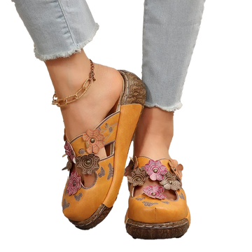 Floral Tribal Wedge Mule Slides