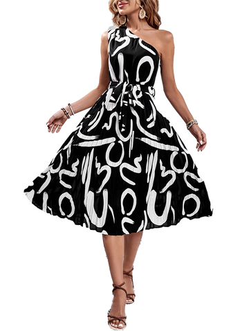 One-Shoulder Geometric Print Mini Dress