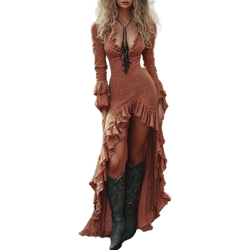 Retro Boho Ruffle Maxi Dress