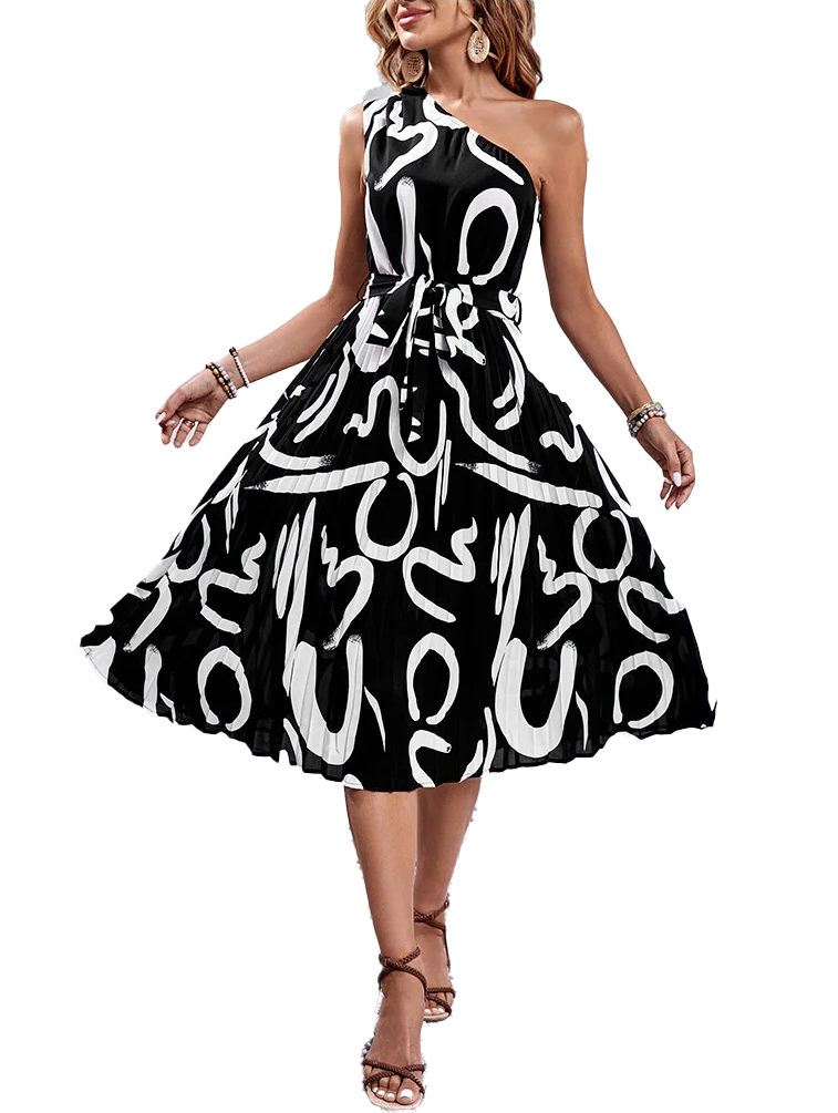 One-Shoulder Geometric Print Mini Dress