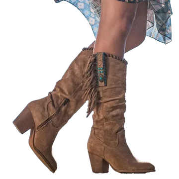 Retro Western High Heel Suede Boots